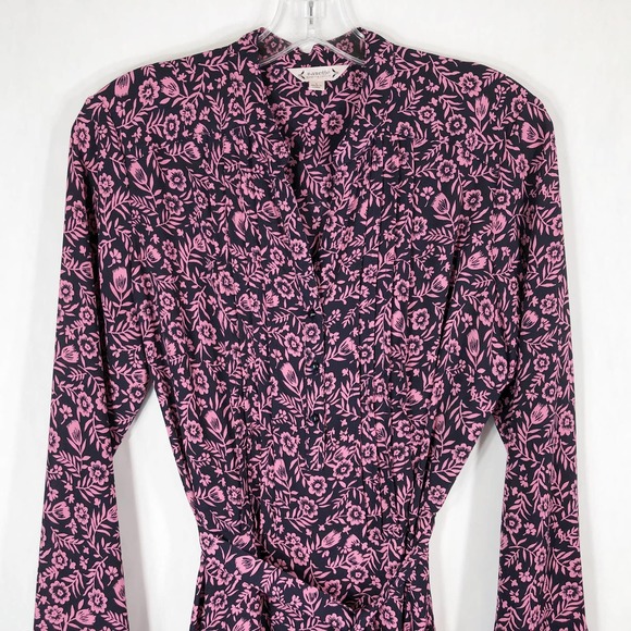 Nanette Lepore Size 6 Dress Pink Black Floral Knee Length Tie Waist Pintuck 1361 - Picture 6 of 9